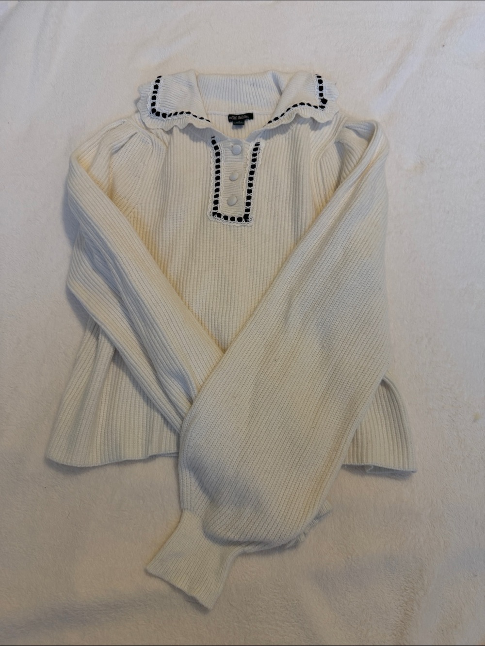 wild fable Cream Ribbed Sweater with Black Trim Collar